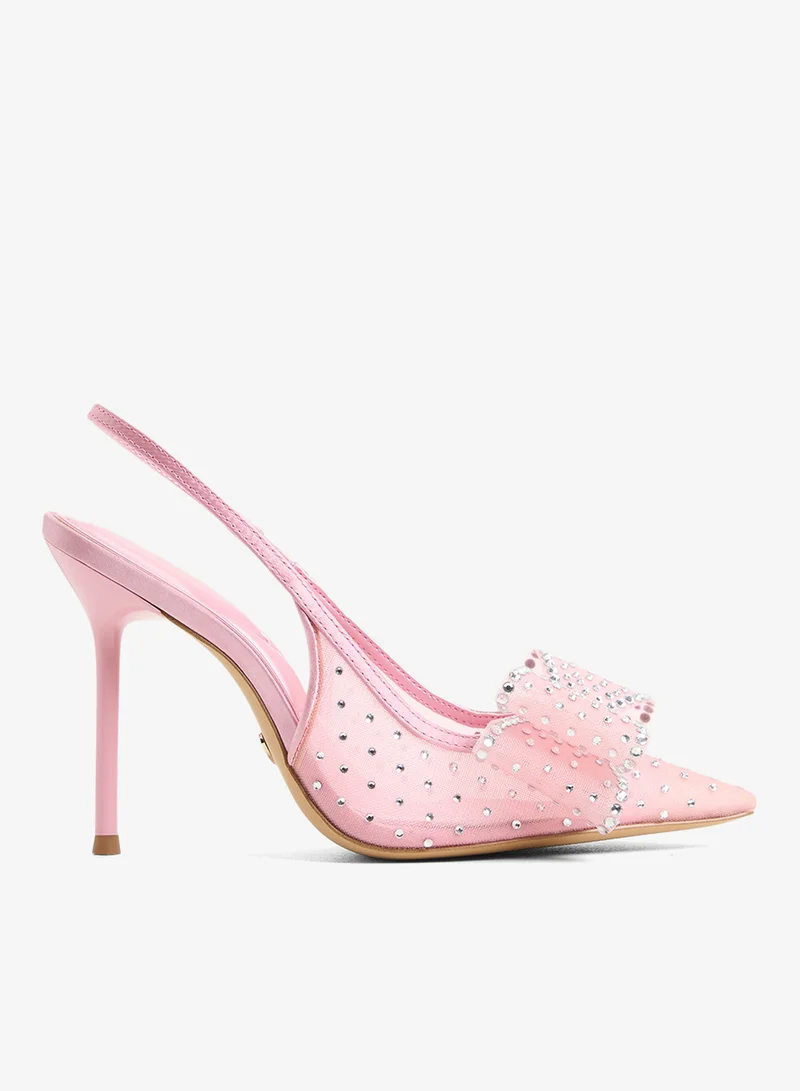 الدو حذاء بكعب عالي مزين بفيونكة وحزام للكاحل